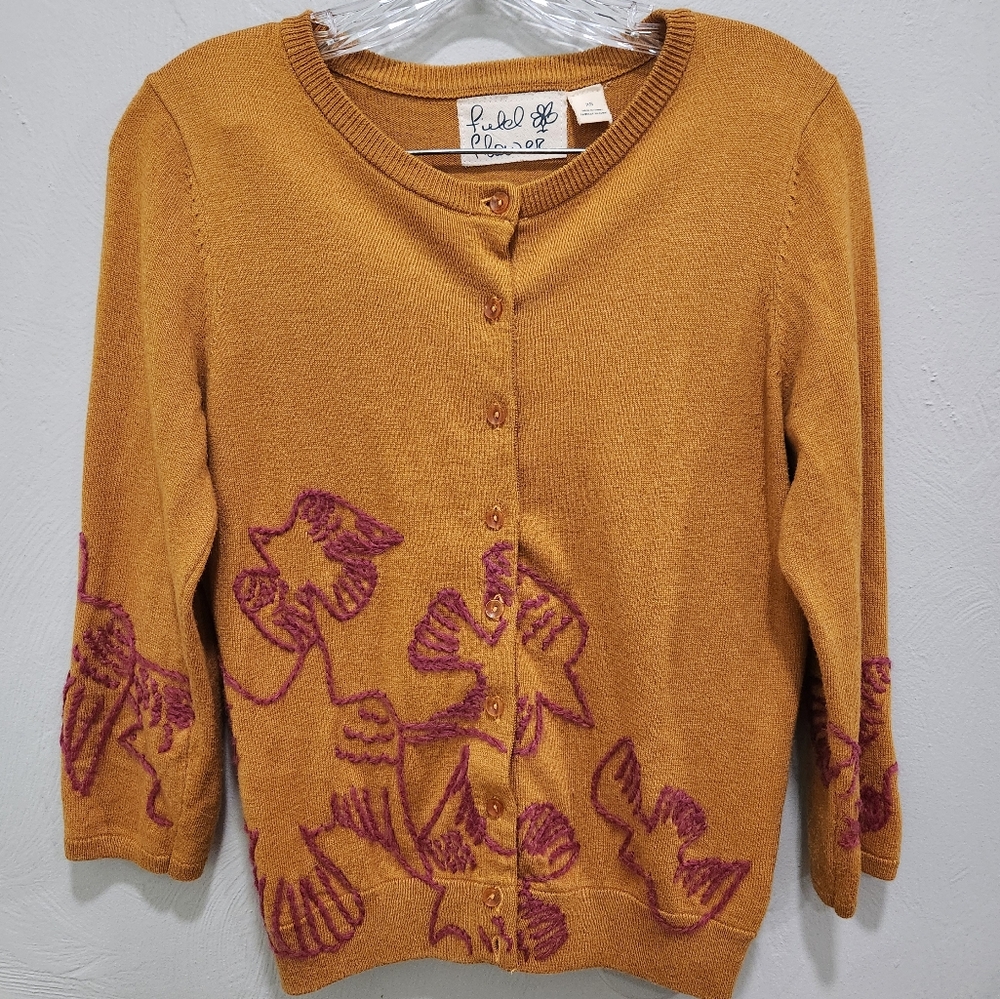 Anthropologie Field flower•Bird knit mustard yellow button-down cardigan.Size XS - Picture 3 of 9